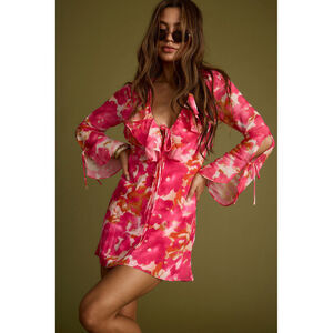 12th Tribe Sydney Hot Pink Long Sleeve Ruffle Dress Size M